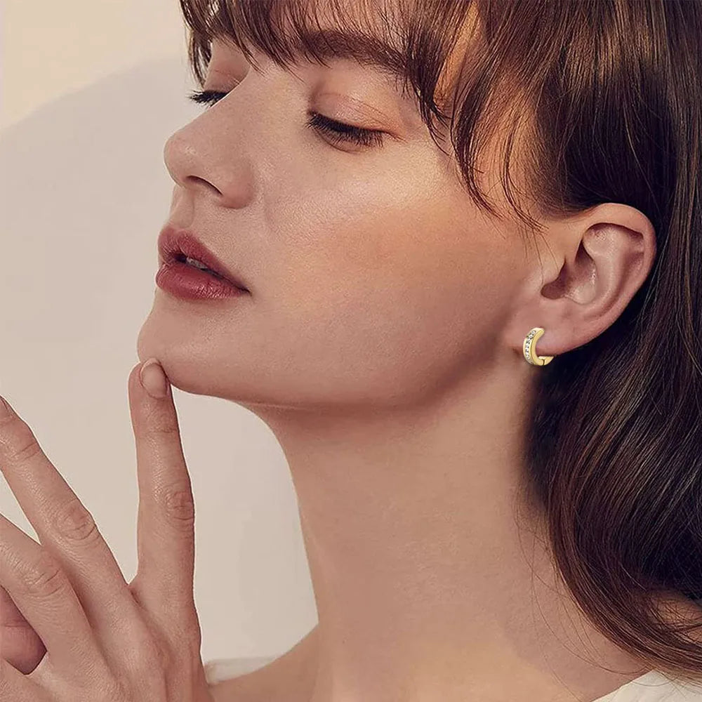 1-12 Pair Stainless Steel Magnetic Non Piercing Inlaid Cubic Zirconia Stud Earrings Clip on Hoop Earrings Set for Men Women