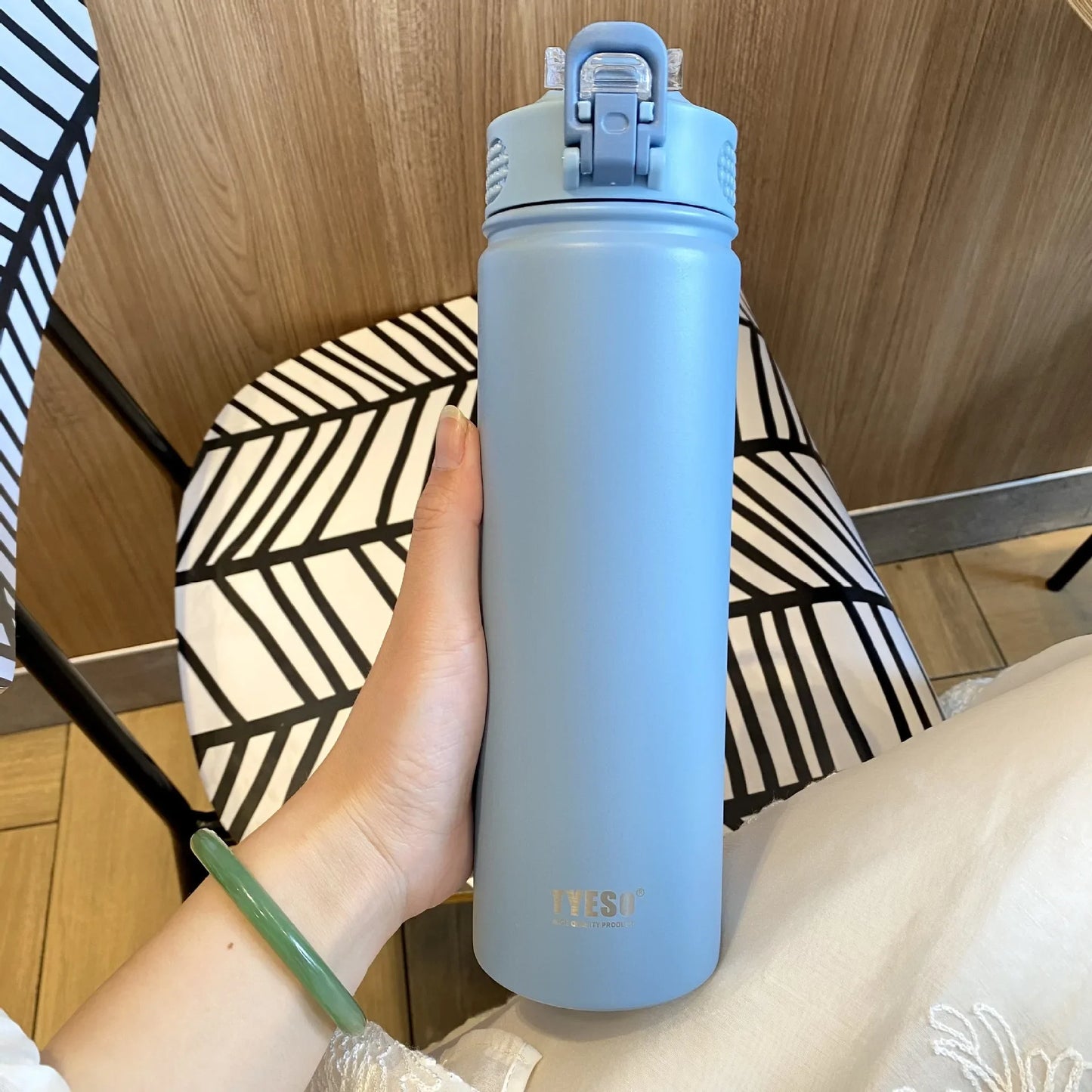 TYESO Stainless Steel Thermal Bottle 600–750ml with Straw | Hot & Cold Insulated