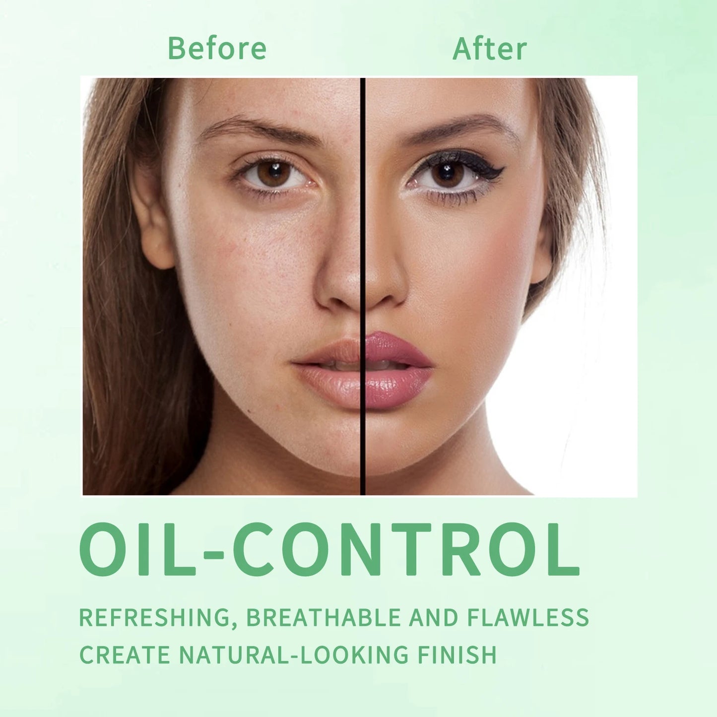 Green Tea Light Silky Double-Layer Powder Lightweight, Long-Lasting, Natural Coverage, Oil Control Correcting Powder Foundation