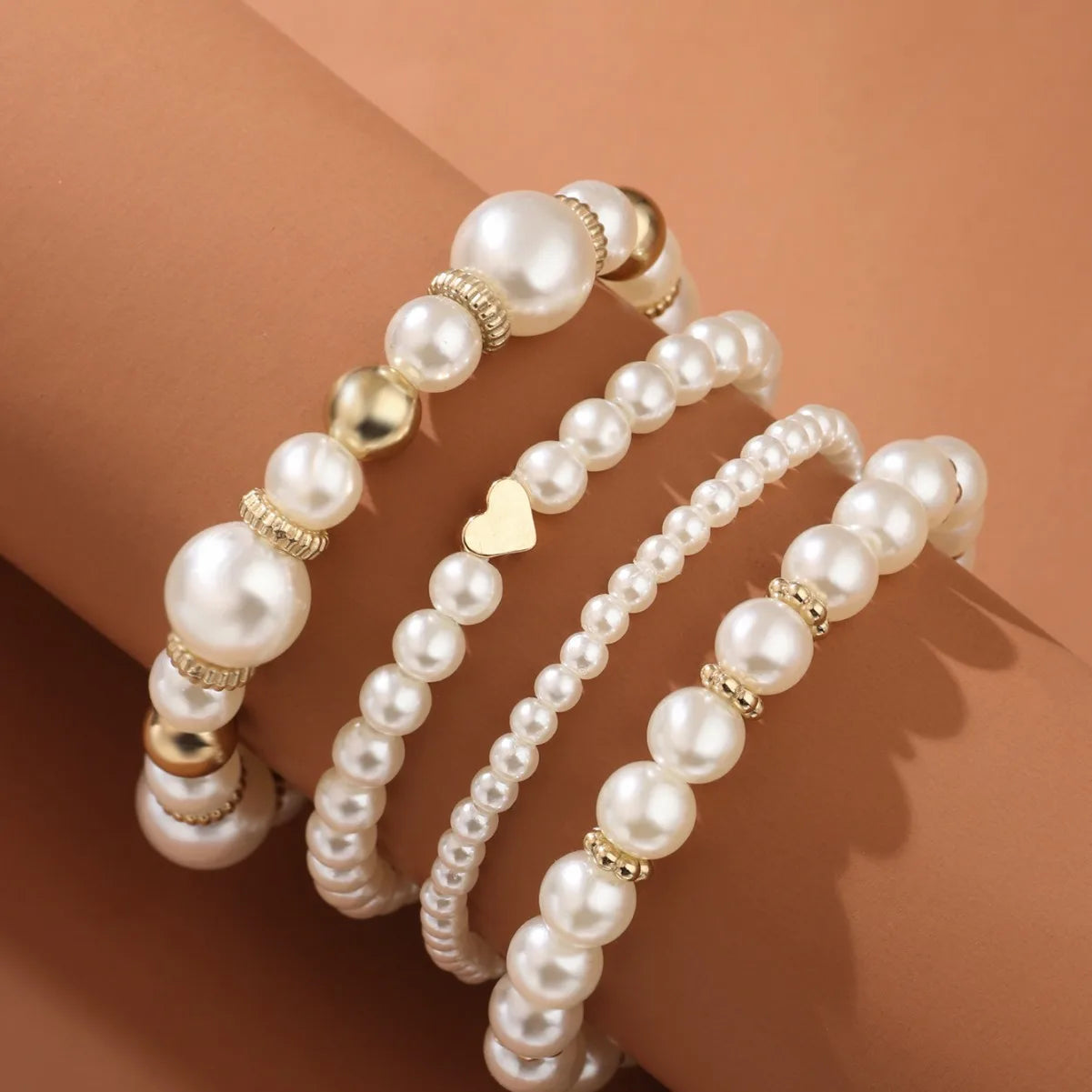 4Pcs/Set Heart White Color Pearl Bracelets Set For Women New Trendy Elastic Beaded Bracelet Elegant Wedding Party Jewelry Gift