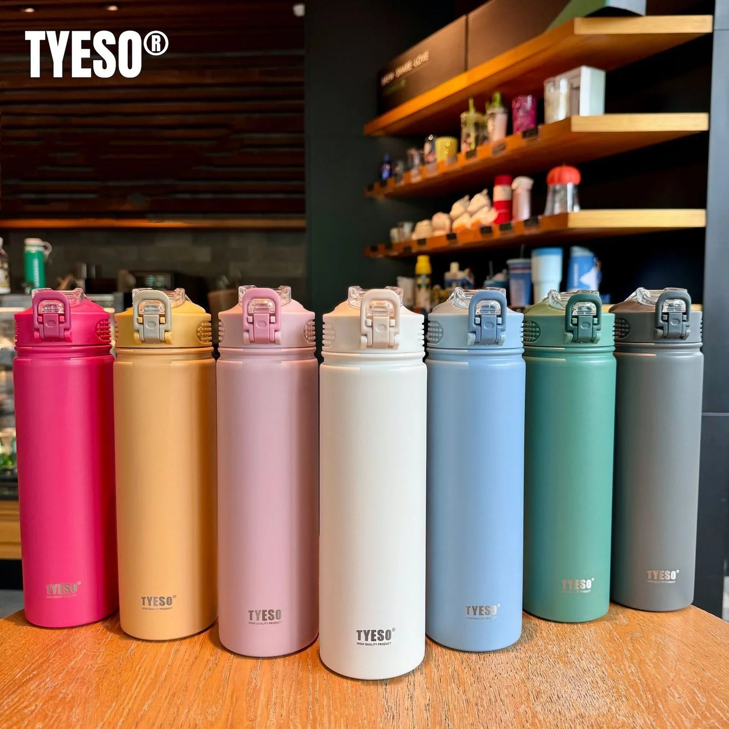TYESO Stainless Steel Thermal Bottle 600–750ml with Straw | Hot & Cold Insulated
