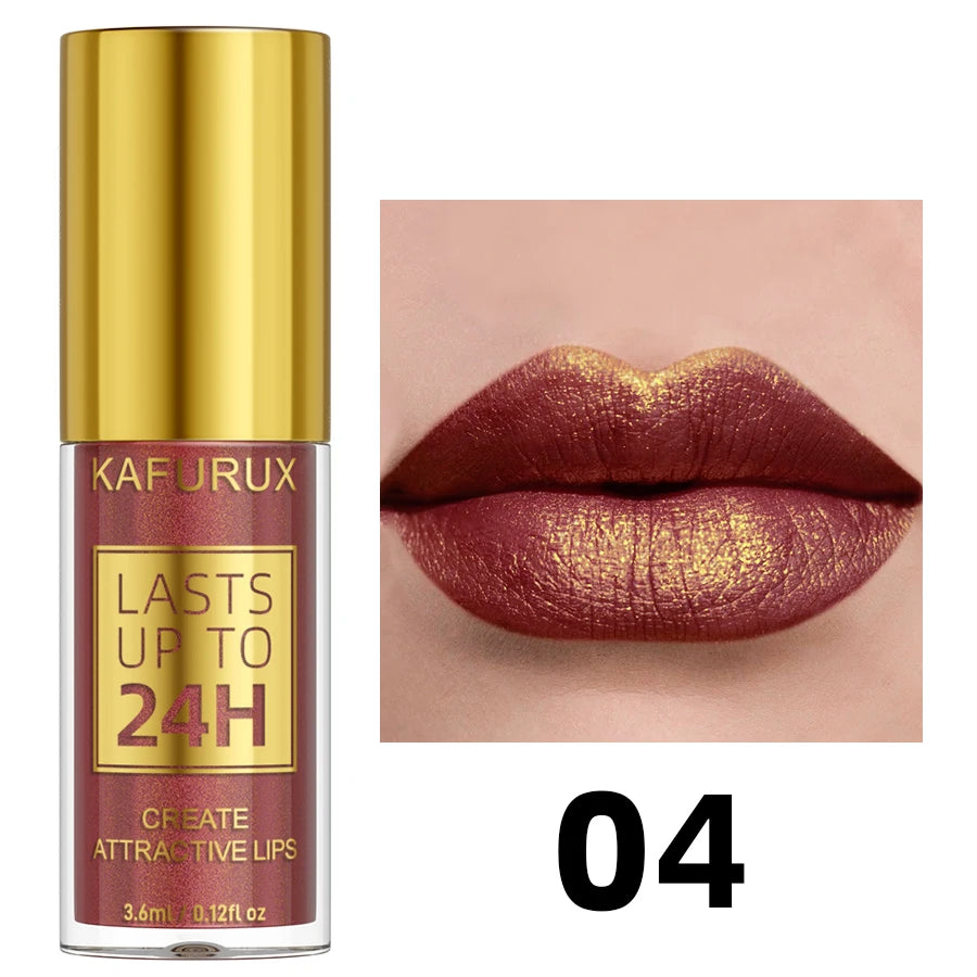Glitter Shiny Bold& Intense Metallic Lip Glaze Pearlescent Lip Tint, Waterproof Long Lasting Lip Gloss Makeup Matte Lip Gift fo