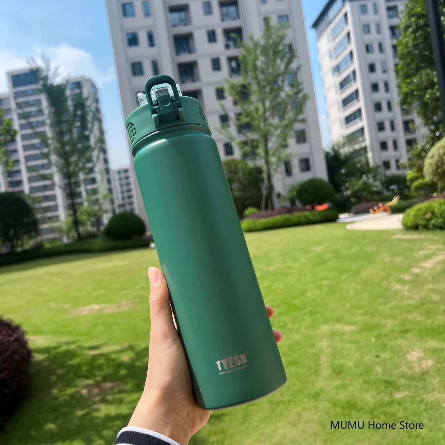 TYESO Stainless Steel Thermal Bottle 600–750ml with Straw | Hot & Cold Insulated