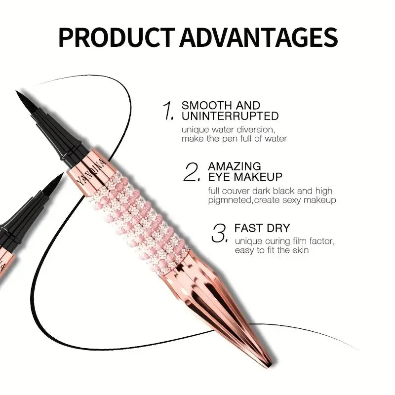 Precision Black Liquid Eyeliner,Eyeliner with Rhinestones,Long-Lasting Waterproof and Sweat-Proof,Quick-Dry Eyeliner Eye Makeup