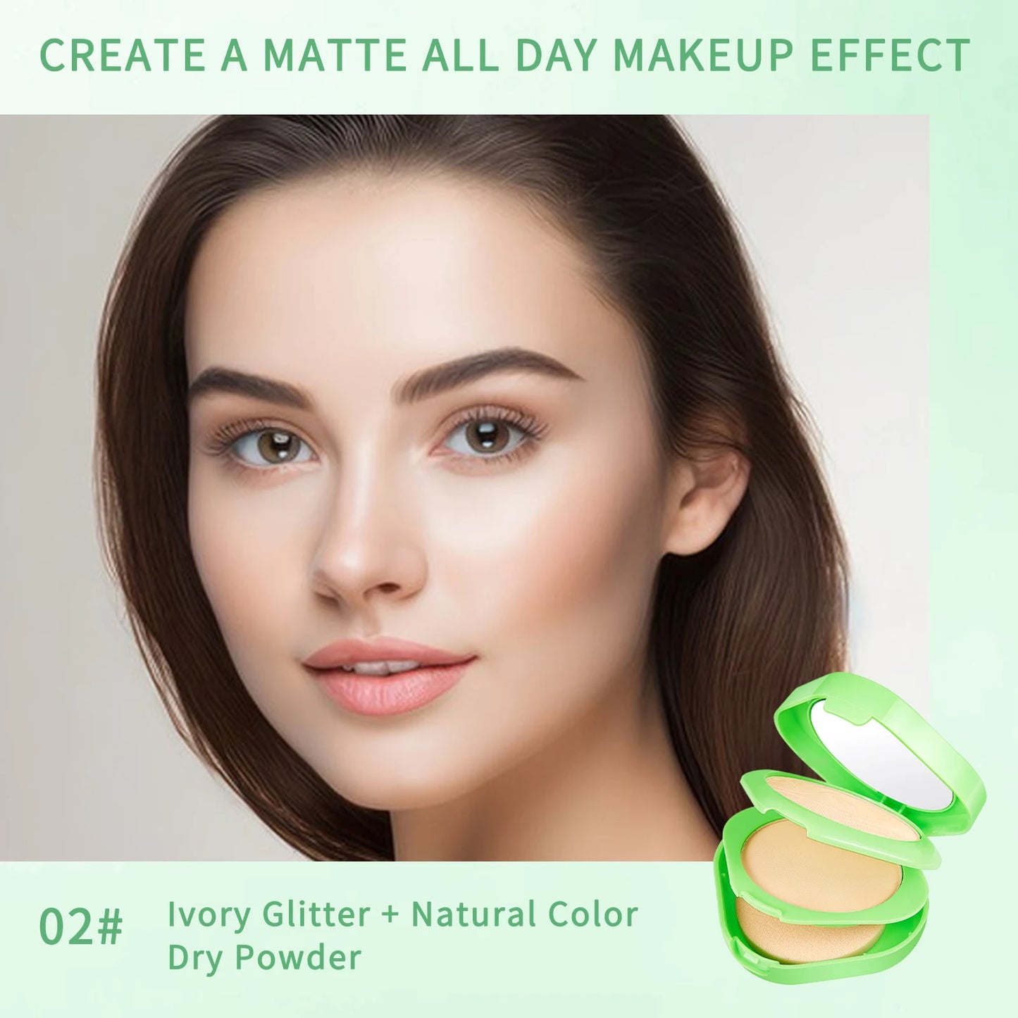 Green Tea Light Silky Double-Layer Powder Lightweight, Long-Lasting, Natural Coverage, Oil Control Correcting Powder Foundation