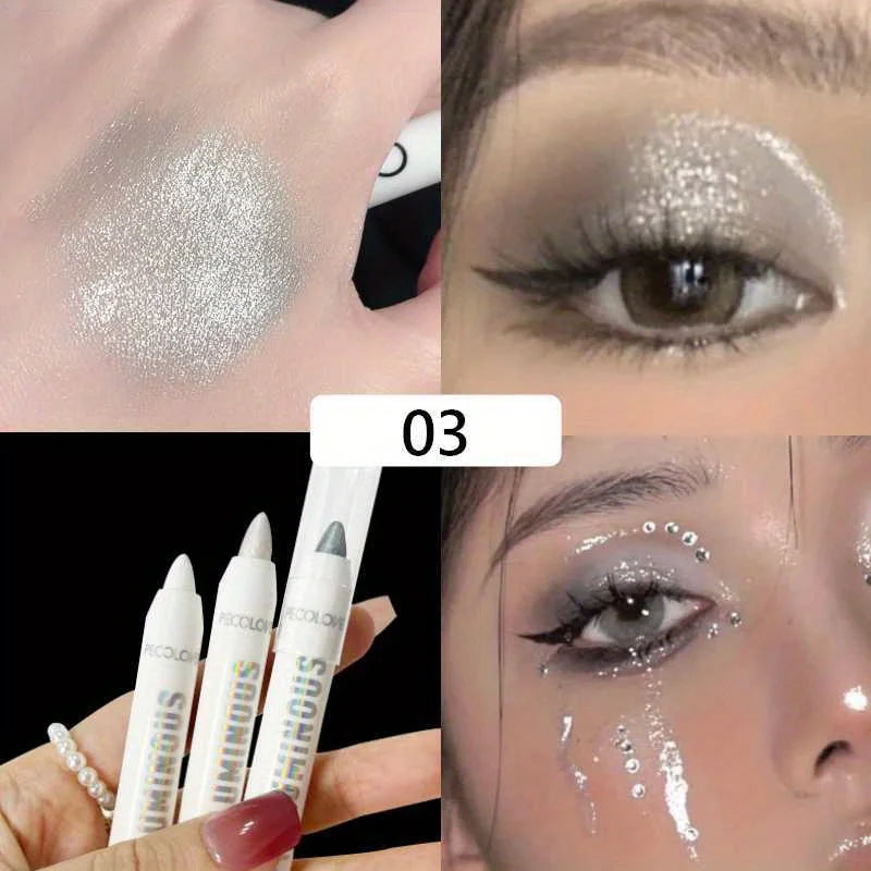 Long-Lasting Glitter Eyeshadow Highlighter Pencil for Eye Makeup - Waterproof, Pearly, White and Silver
