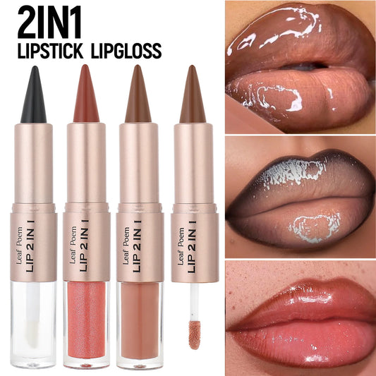 Black Brown Tapered Lip Liner Contour Pencil Double Head Mirror Plumping Lip Glaze Crystal Lip Gloss Sexy Red Lips Tint Makeup