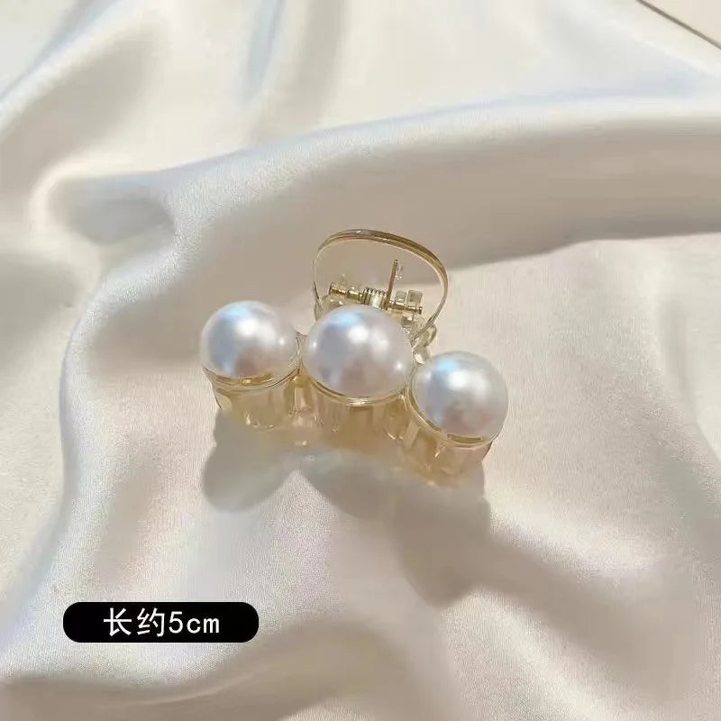 Simulated Pearl Hair Claws for Women Korean Acrylic Hair Clips Girls Large Size Barrette Shark Clip Fashion Hair Accessories