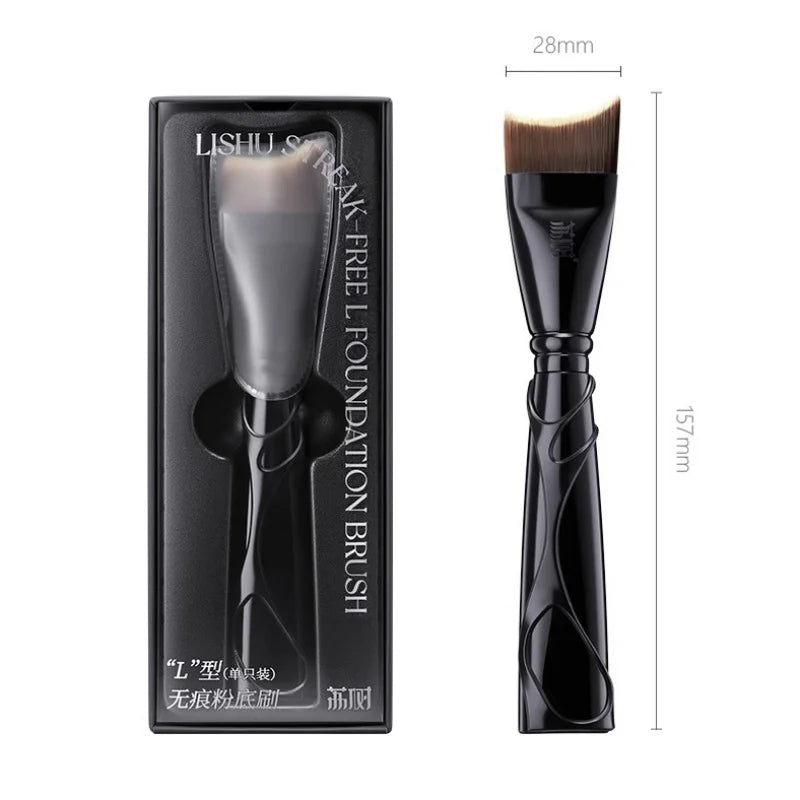 LISHU L-Shaped Foundation Brush Ultra Thin Curved Makeup Brush Seamless Liquid Concealer Blending Brush Professional Makeup Tool