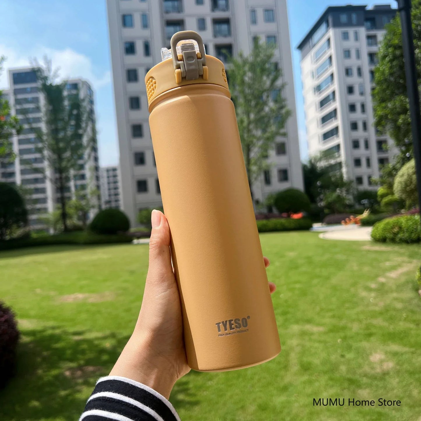 TYESO Stainless Steel Thermal Bottle 600–750ml with Straw | Hot & Cold Insulated