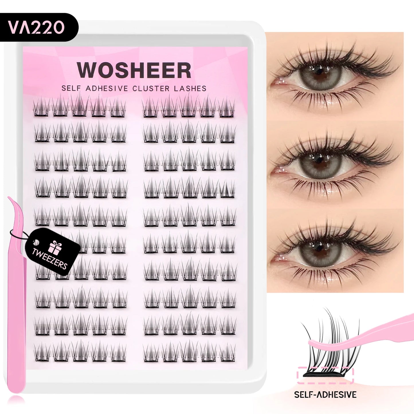 WOSHEER Manga Self Adhesive Lash Clusters Kit Natural Reusable Eyelash Clusters No Glue Needed Pre Glued Cluster Lashes