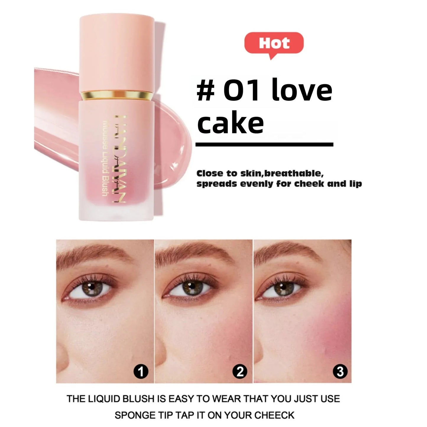 HANDAIYAN Liquid Blush Facial Matte Makeup Lasting Easy to Color Make Up Blusher With Sponge Brush Tip Velvet Rouge Cosmetics