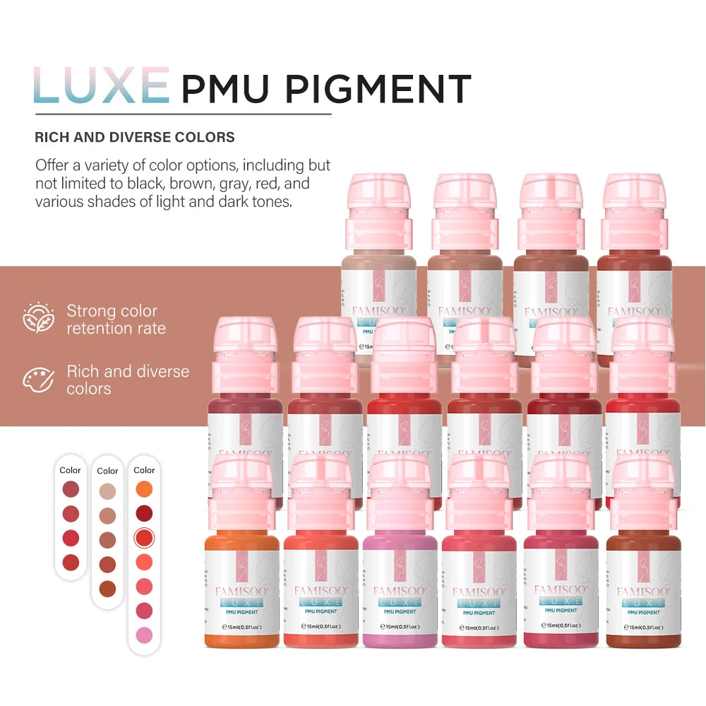 15ML Luxe PMU Pigment Europe's Best-selling 9 colors Lip Tattoo Ink For Semi Permanent Makeup Nano Lips Microblading Pigment