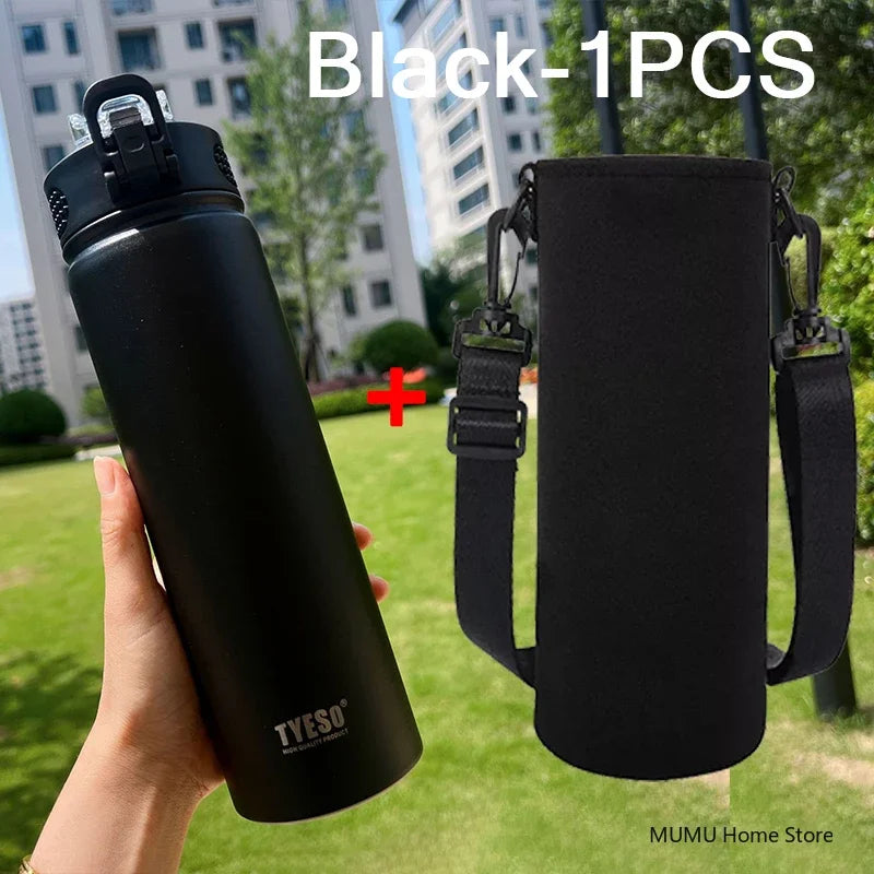 TYESO Stainless Steel Thermal Bottle 600–750ml with Straw | Hot & Cold Insulated