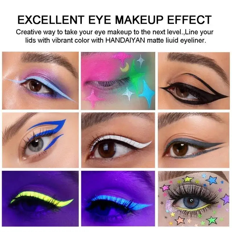 Neon UV Glow Eyeliner Pen Waterproof Matte Liquid Color Eye Liner Pencil Vibrant Yellow Red Purple Makeup Cosmetic