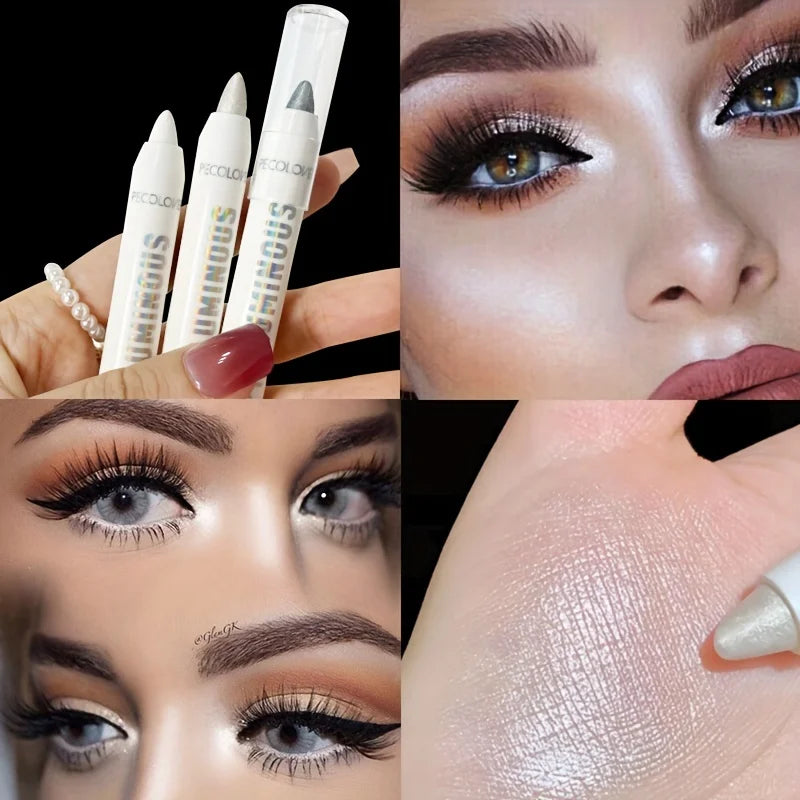 Long-Lasting Glitter Eyeshadow Highlighter Pencil for Eye Makeup - Waterproof, Pearly, White and Silver