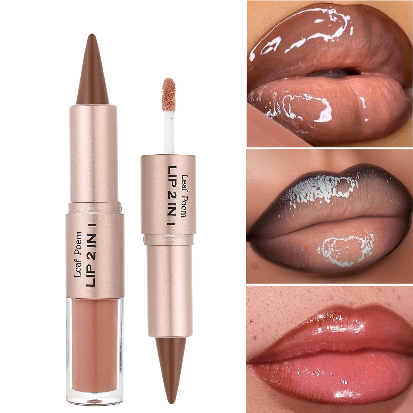 Black Brown Tapered Lip Liner Contour Pencil Double Head Mirror Plumping Lip Glaze Crystal Lip Gloss Sexy Red Lips Tint Makeup