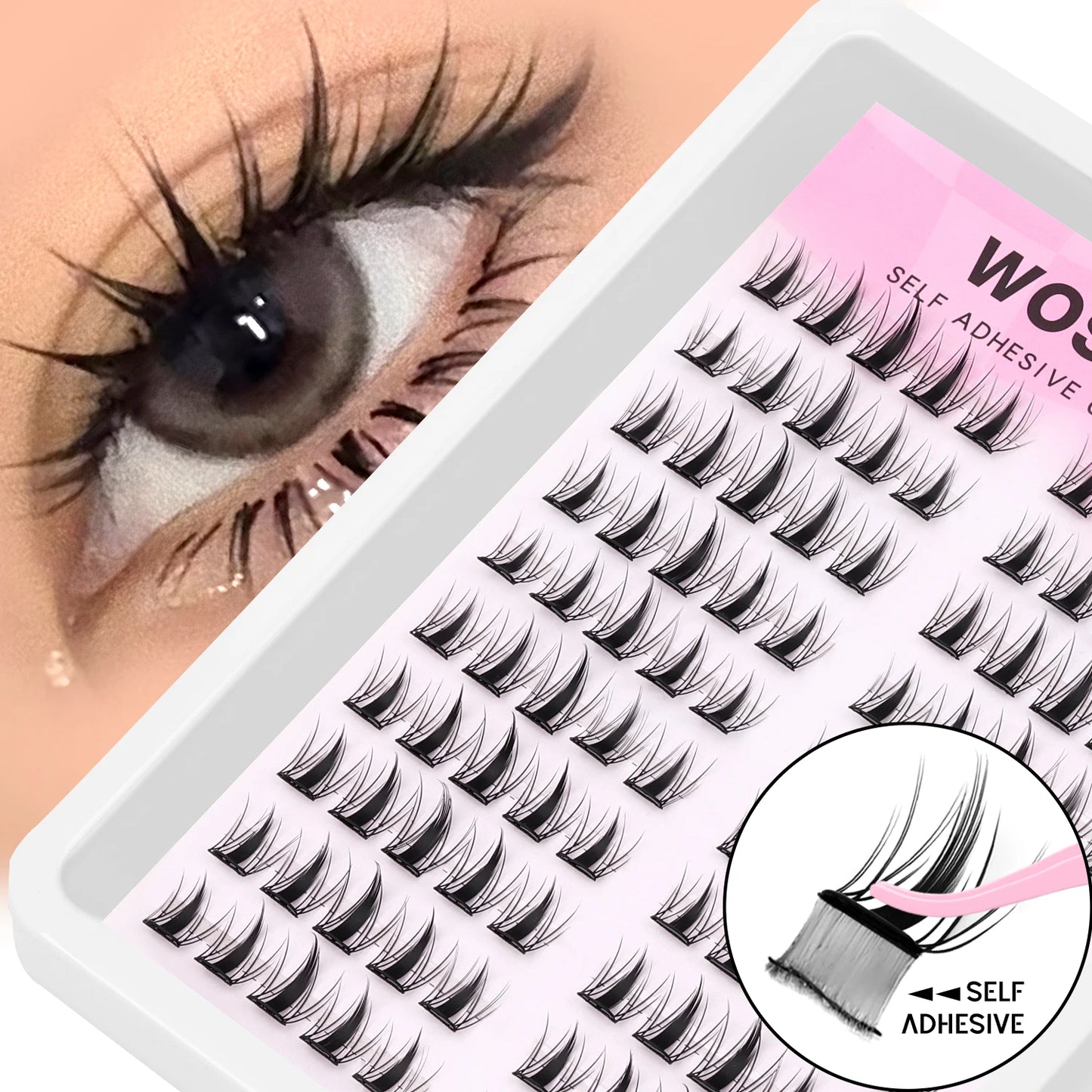 WOSHEER Manga Self Adhesive Lash Clusters Kit Natural Reusable Eyelash Clusters No Glue Needed Pre Glued Cluster Lashes