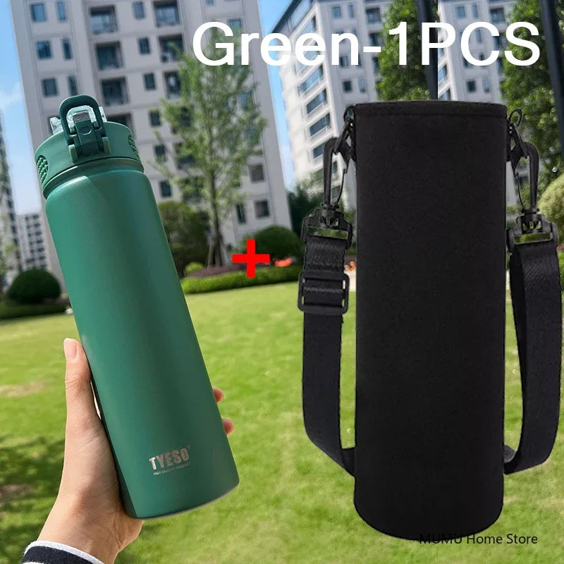 TYESO Stainless Steel Thermal Bottle 600–750ml with Straw | Hot & Cold Insulated