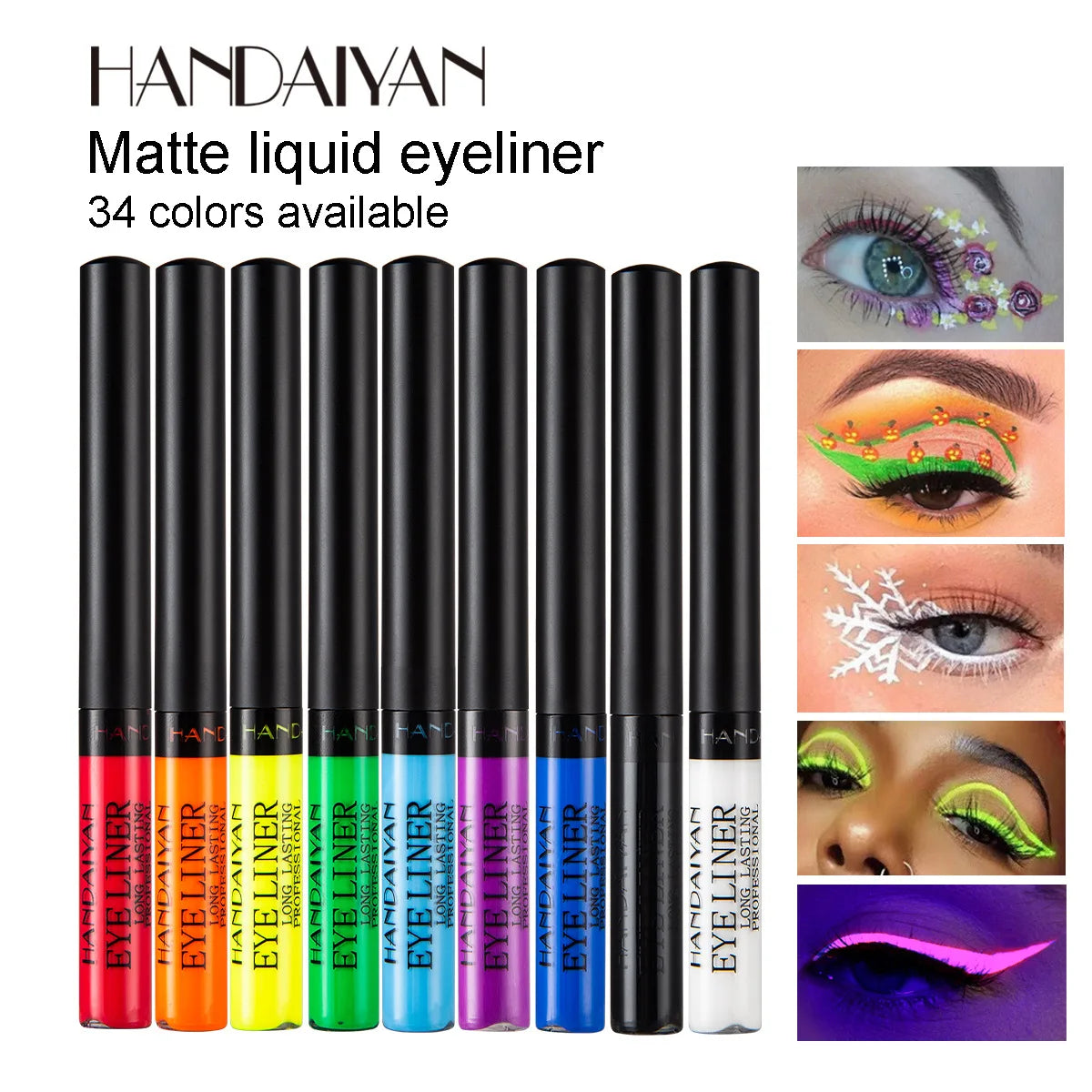 Neon UV Glow Eyeliner Pen Waterproof Matte Liquid Color Eye Liner Pencil Vibrant Yellow Red Purple Makeup Cosmetic