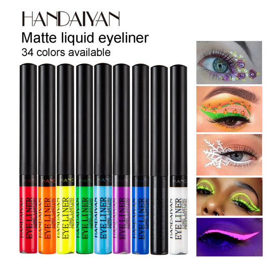 Neon UV Glow Eyeliner Pen Waterproof Matte Liquid Color Eye Liner Pencil Vibrant Yellow Red Purple Makeup Cosmetic