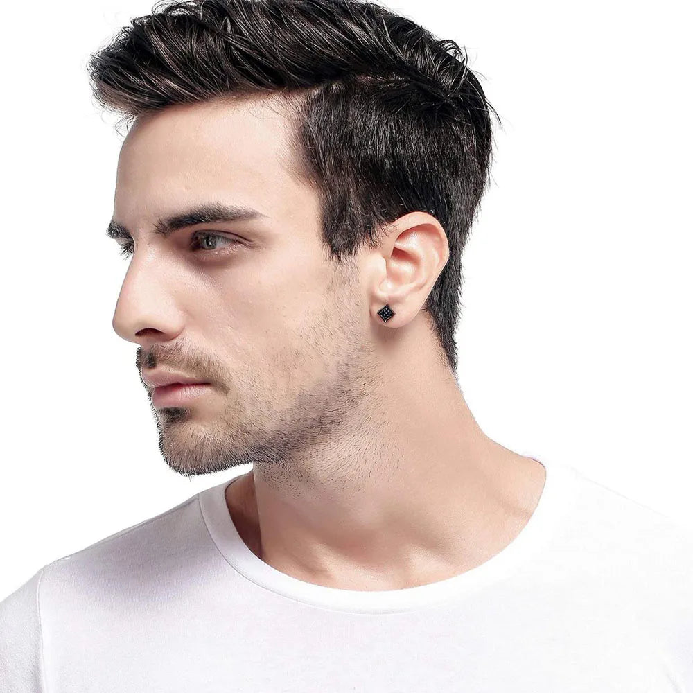 1-12 Pair Stainless Steel Magnetic Non Piercing Inlaid Cubic Zirconia Stud Earrings Clip on Hoop Earrings Set for Men Women