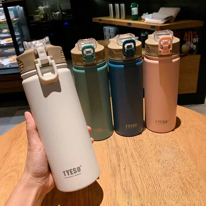 TYESO Stainless Steel Thermal Bottle 600–750ml with Straw | Hot & Cold Insulated