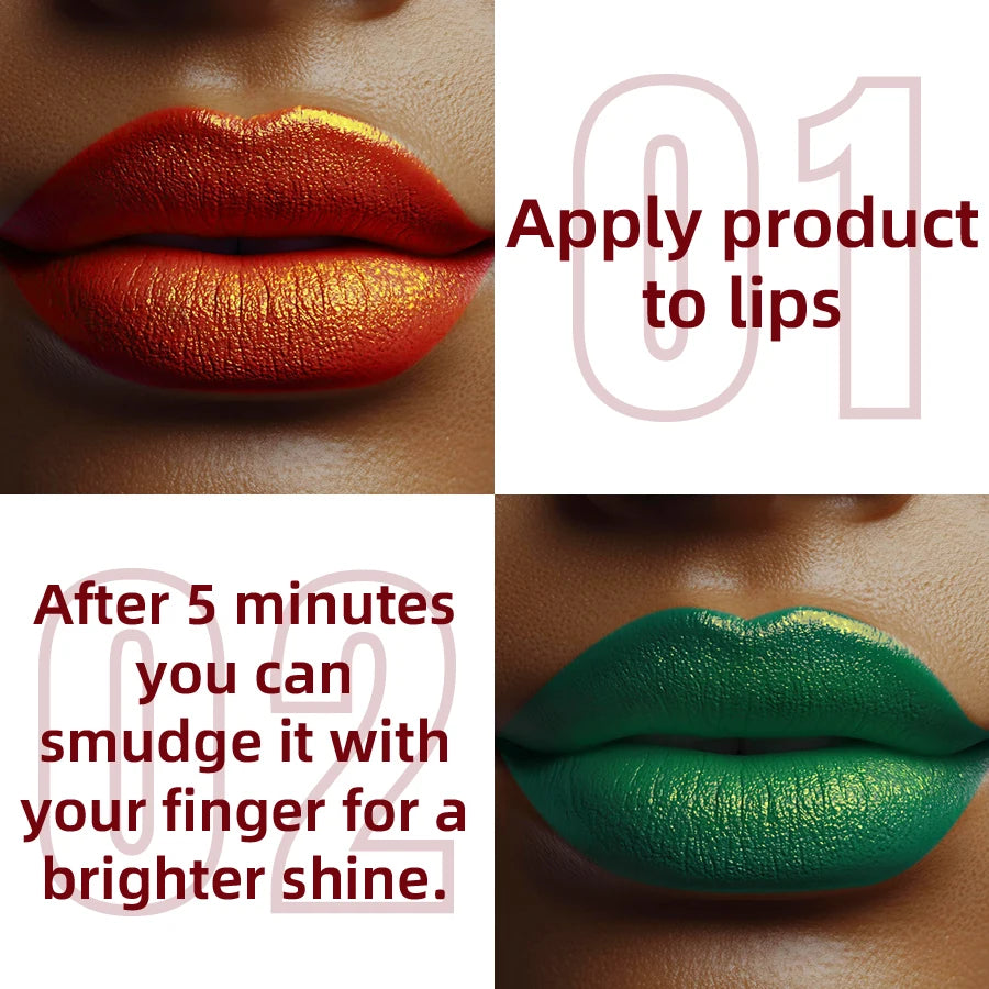 Glitter Shiny Bold& Intense Metallic Lip Glaze Pearlescent Lip Tint, Waterproof Long Lasting Lip Gloss Makeup Matte Lip Gift fo
