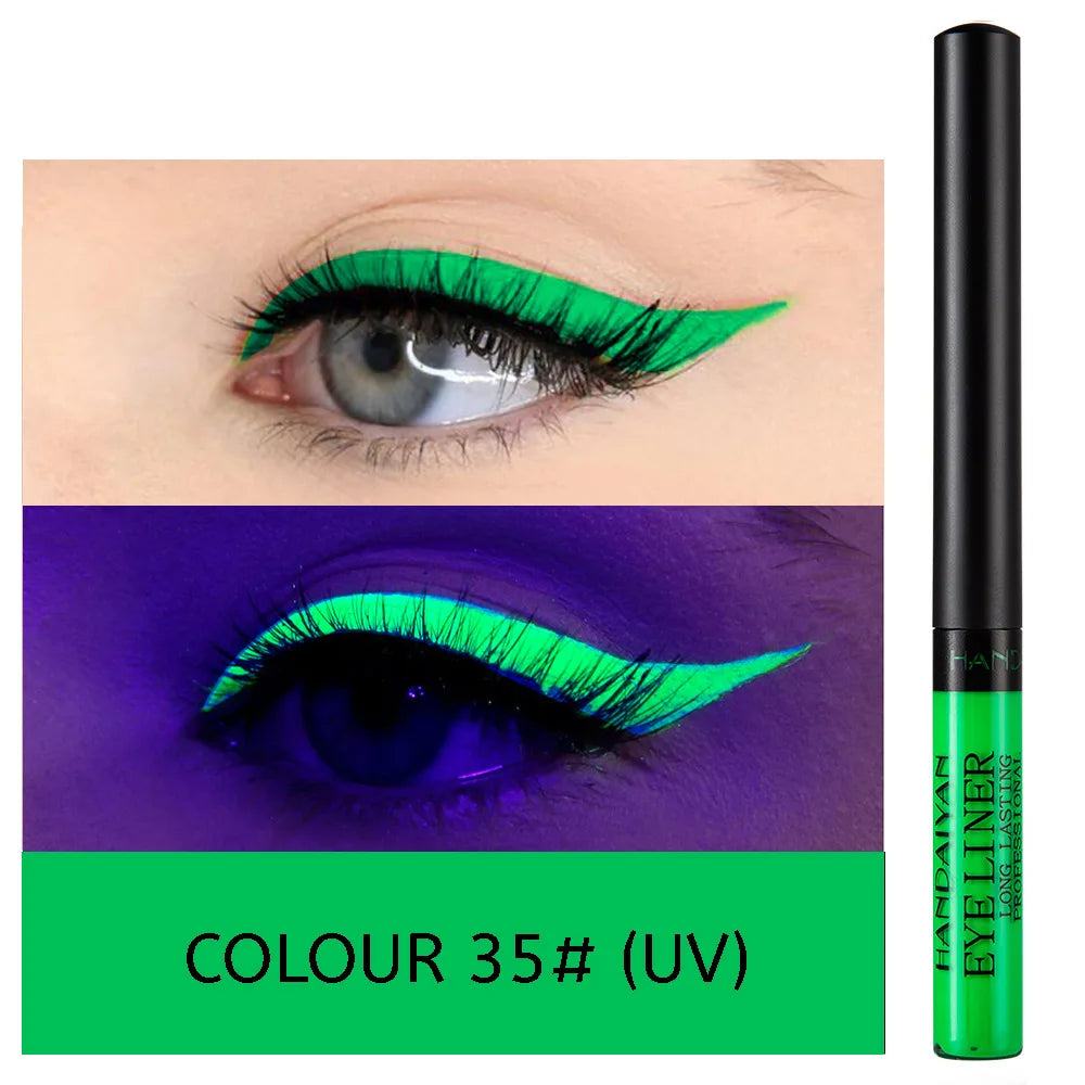 Neon UV Glow Eyeliner Pen Waterproof Matte Liquid Color Eye Liner Pencil Vibrant Yellow Red Purple Makeup Cosmetic