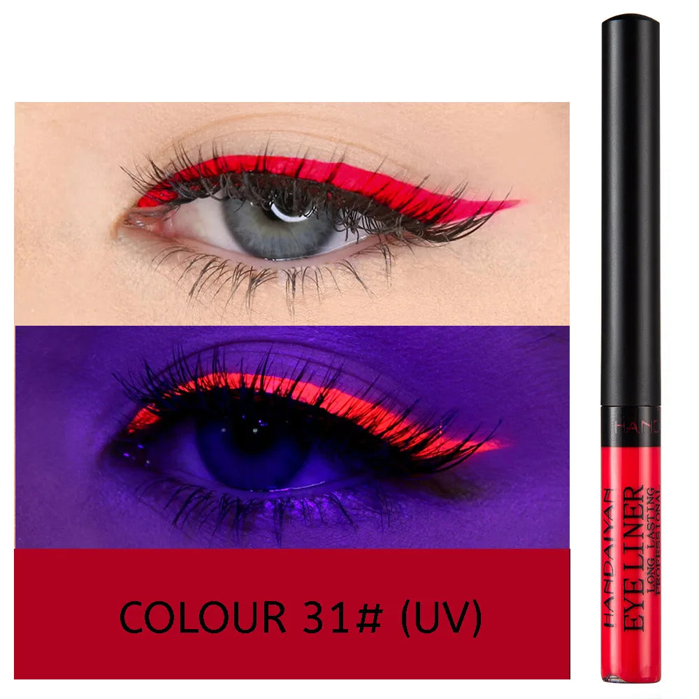 Neon UV Glow Eyeliner Pen Waterproof Matte Liquid Color Eye Liner Pencil Vibrant Yellow Red Purple Makeup Cosmetic