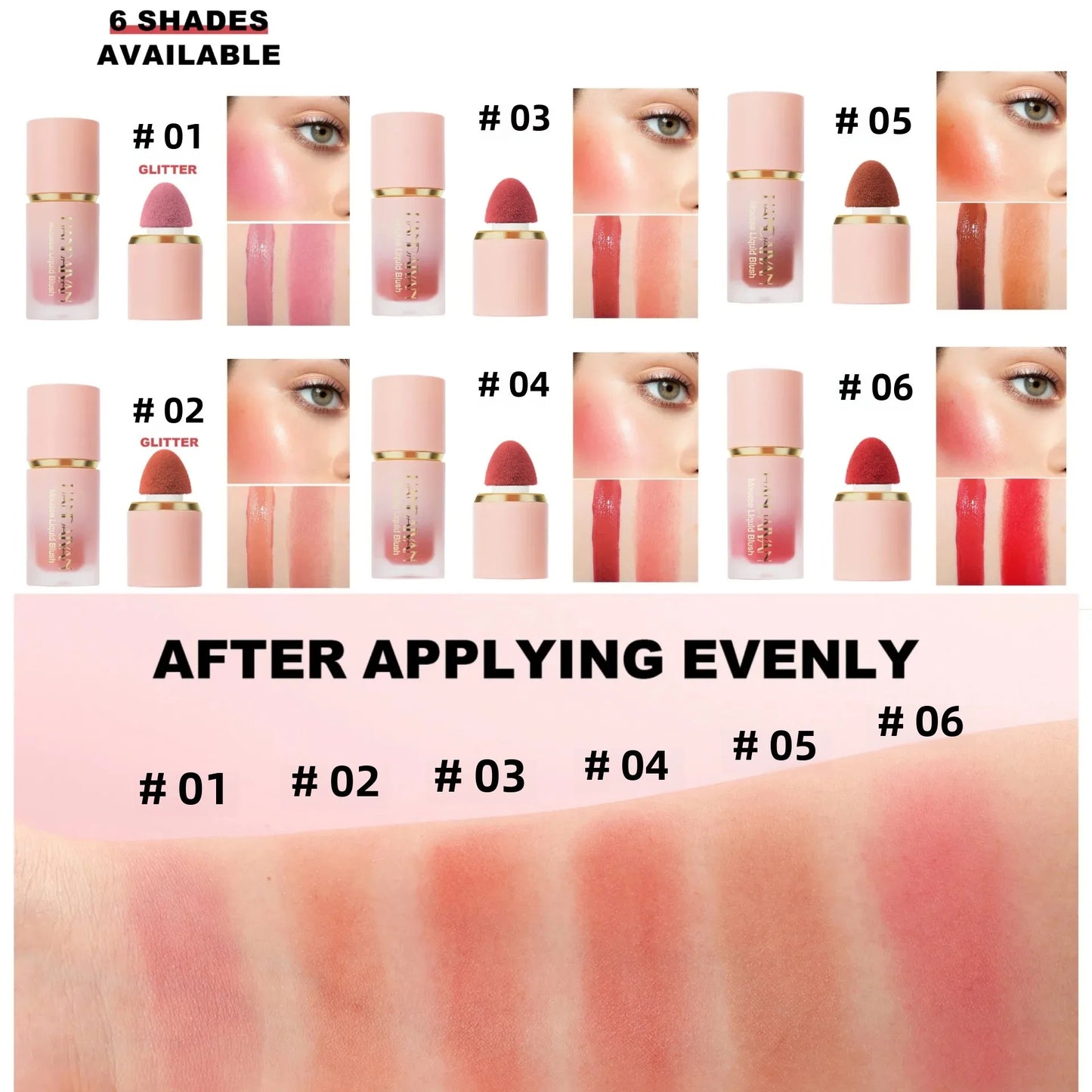 HANDAIYAN Liquid Blush Facial Matte Makeup Lasting Easy to Color Make Up Blusher With Sponge Brush Tip Velvet Rouge Cosmetics