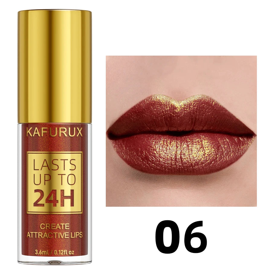 Glitter Shiny Bold& Intense Metallic Lip Glaze Pearlescent Lip Tint, Waterproof Long Lasting Lip Gloss Makeup Matte Lip Gift fo
