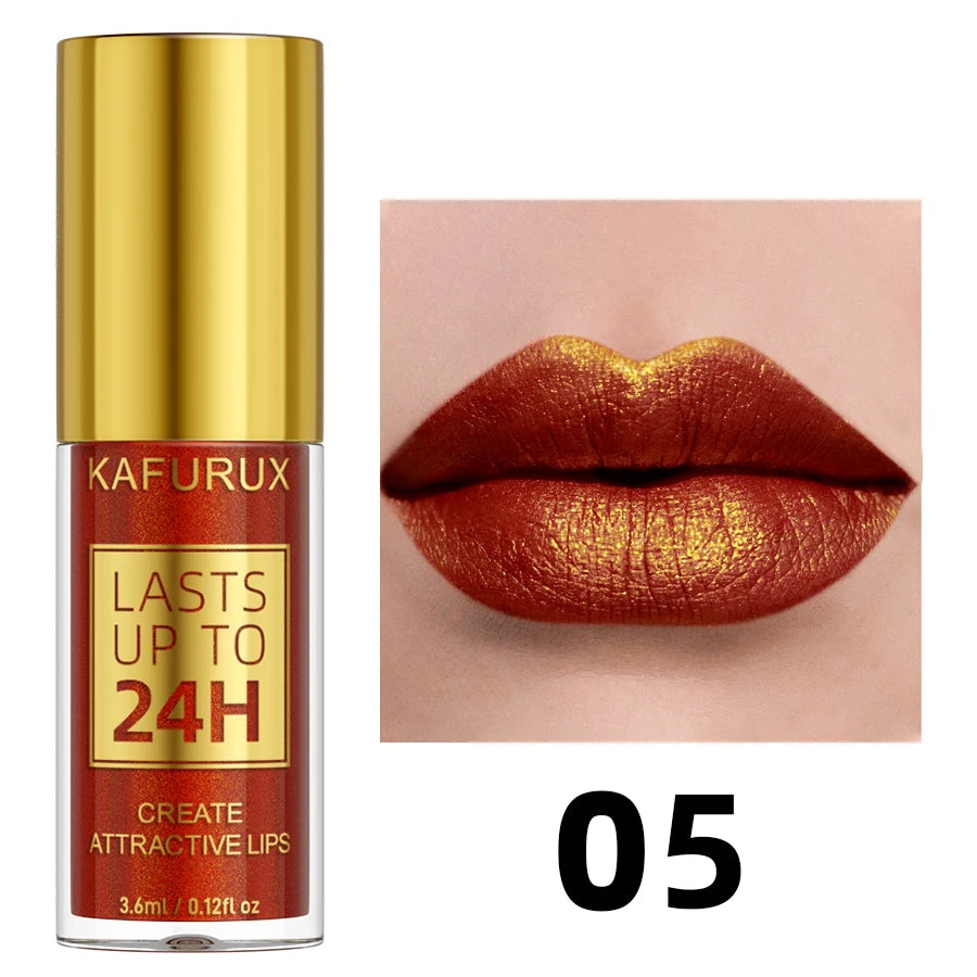 Glitter Shiny Bold& Intense Metallic Lip Glaze Pearlescent Lip Tint, Waterproof Long Lasting Lip Gloss Makeup Matte Lip Gift fo