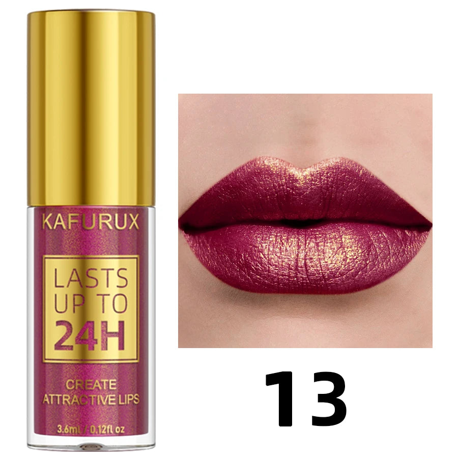 Glitter Shiny Bold& Intense Metallic Lip Glaze Pearlescent Lip Tint, Waterproof Long Lasting Lip Gloss Makeup Matte Lip Gift fo