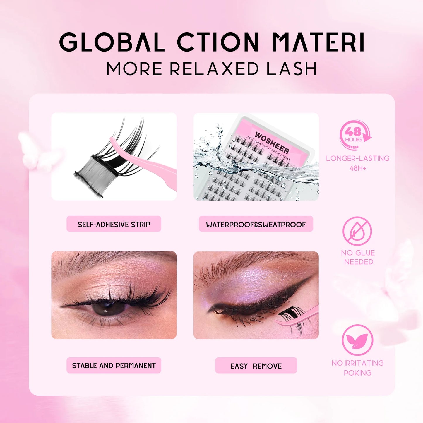 WOSHEER Manga Self Adhesive Lash Clusters Kit Natural Reusable Eyelash Clusters No Glue Needed Pre Glued Cluster Lashes