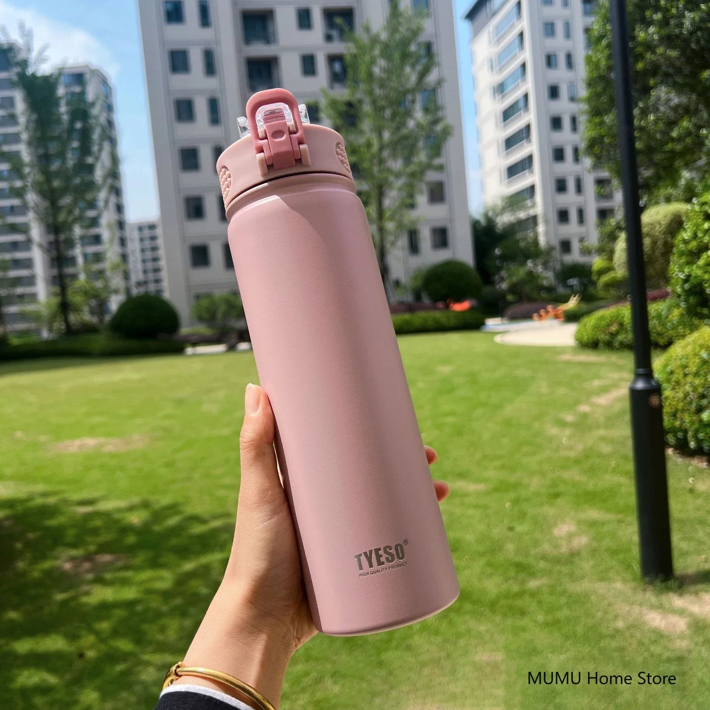 TYESO Stainless Steel Thermal Bottle 600–750ml with Straw | Hot & Cold Insulated