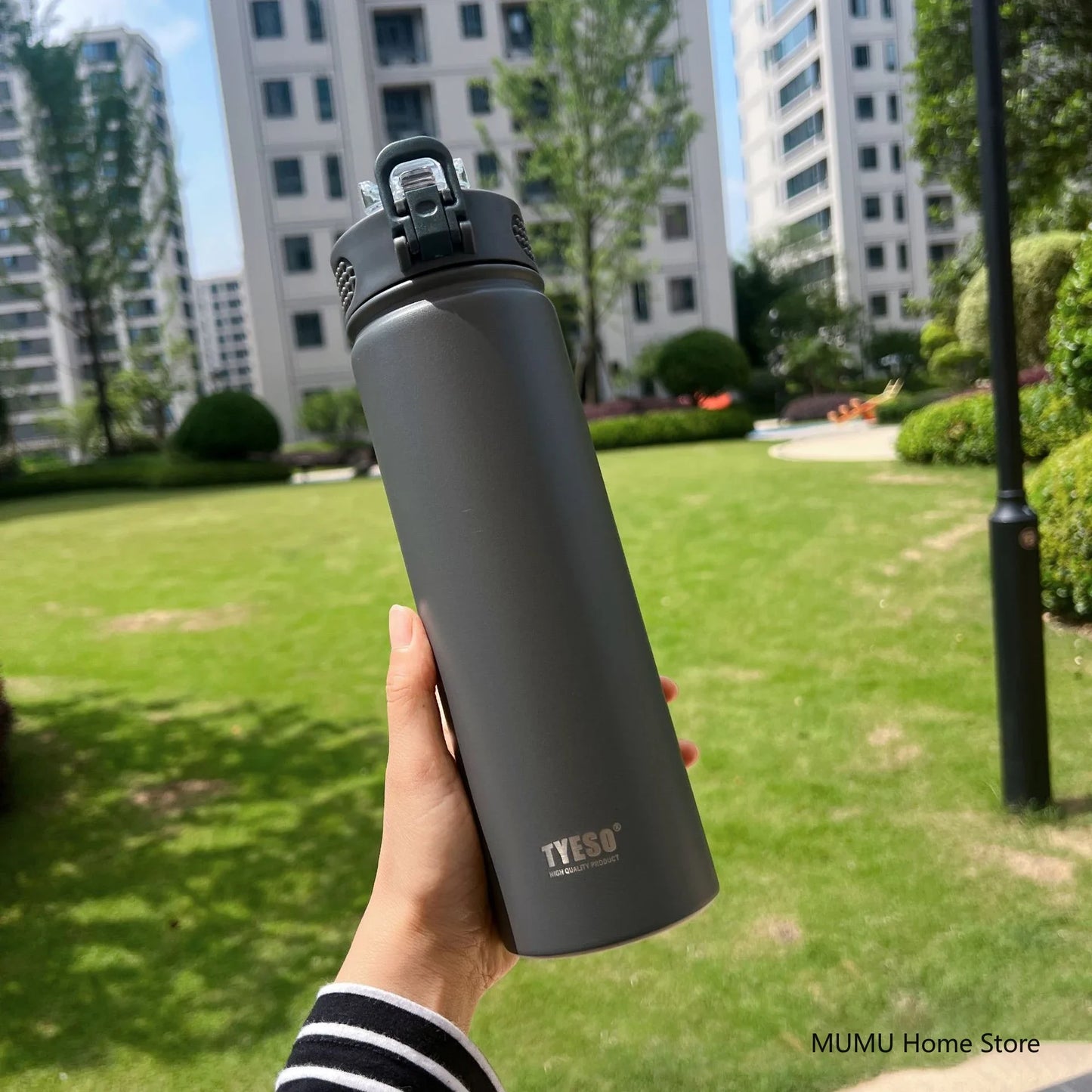 TYESO Stainless Steel Thermal Bottle 600–750ml with Straw | Hot & Cold Insulated