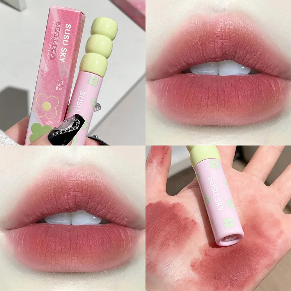 1/5Pcs Candied Fruit Lip Mud Milk Mist Velvet Matte Lip Gloss Long Lasting Not Easy To Stick Cup LipGlaze Almond Brown Pink